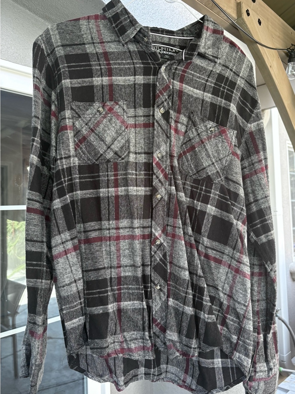 Men's Plaid Flannel Shirt in Black, Gray & Burgundy - Brand: Distortion